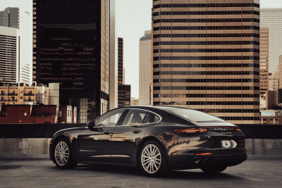 2018 Porsche Panamera 4S in Volcano Grey Metallic - Rear Driver’s 3/4 View