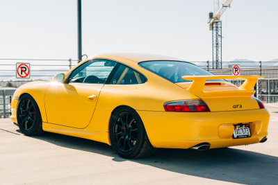 2004 Porsche 911 GT3 in Speed Yellow - Rear Driver’s 3/4 View