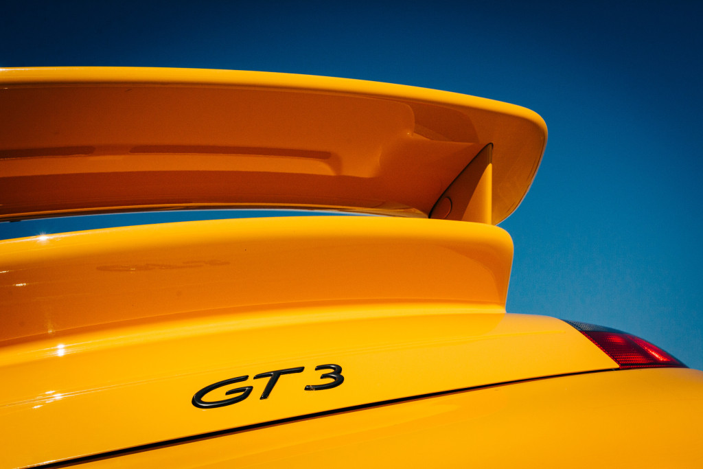 2004 Porsche 911 GT3 in Speed Yellow - Rear GT3 Logo and Spoiler