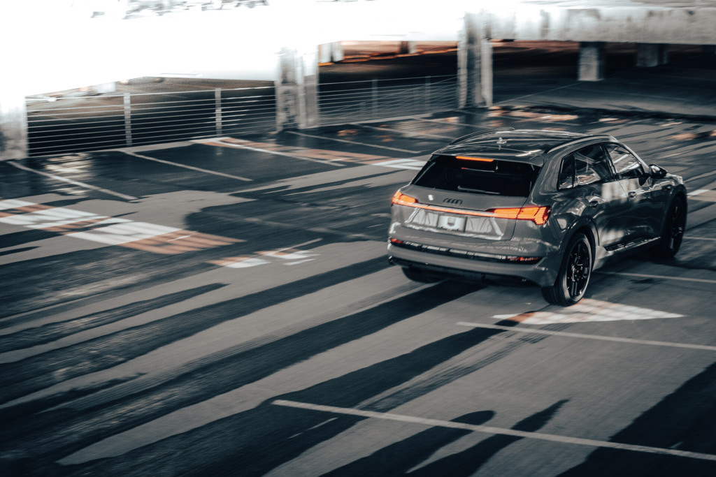 2022 Audi e-tron Chronos Edition quattro in Chronos Gray Metallic - In Motion From Behind