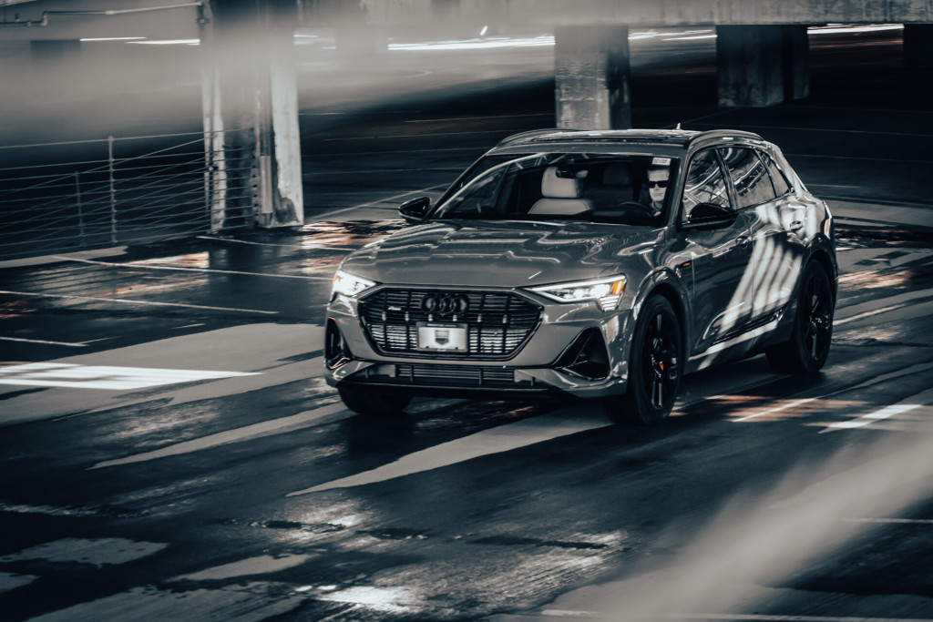 2022 Audi e-tron Chronos Edition quattro in Chronos Gray Metallic - In Motion From the Front